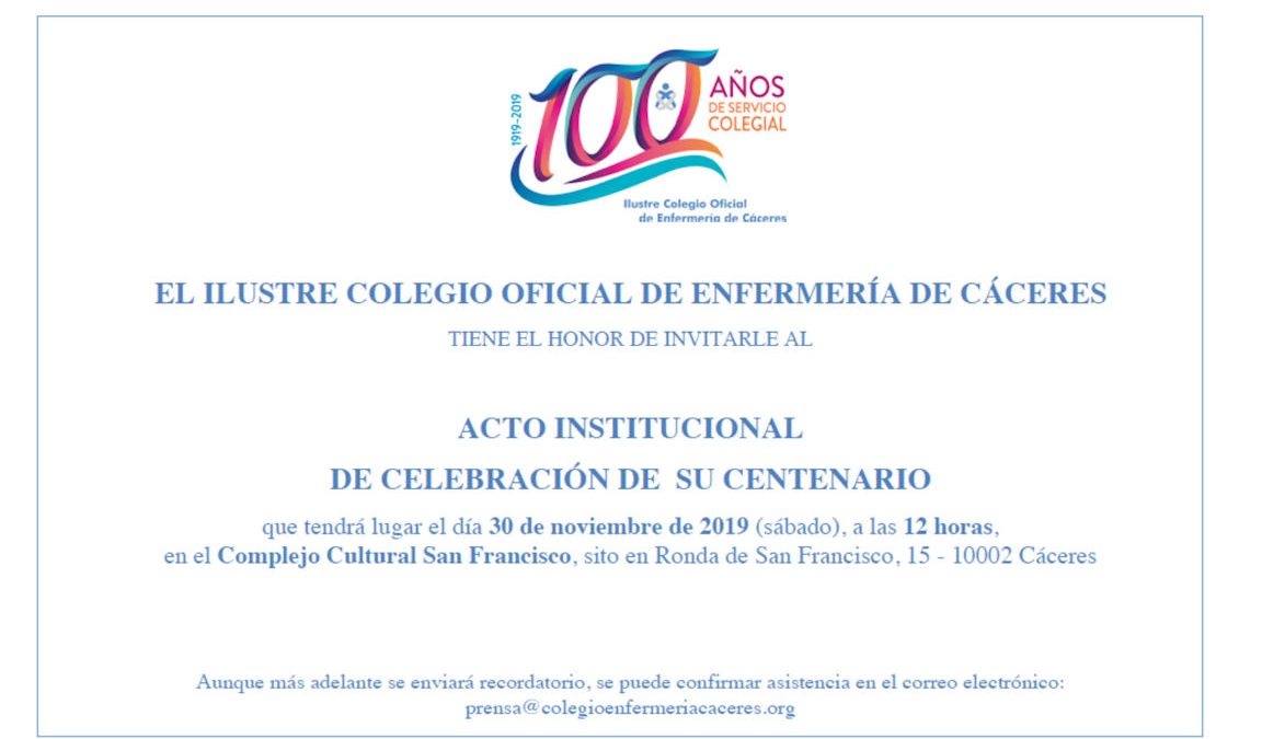 Tarjetón invitación acto institucional de celebración del centenario